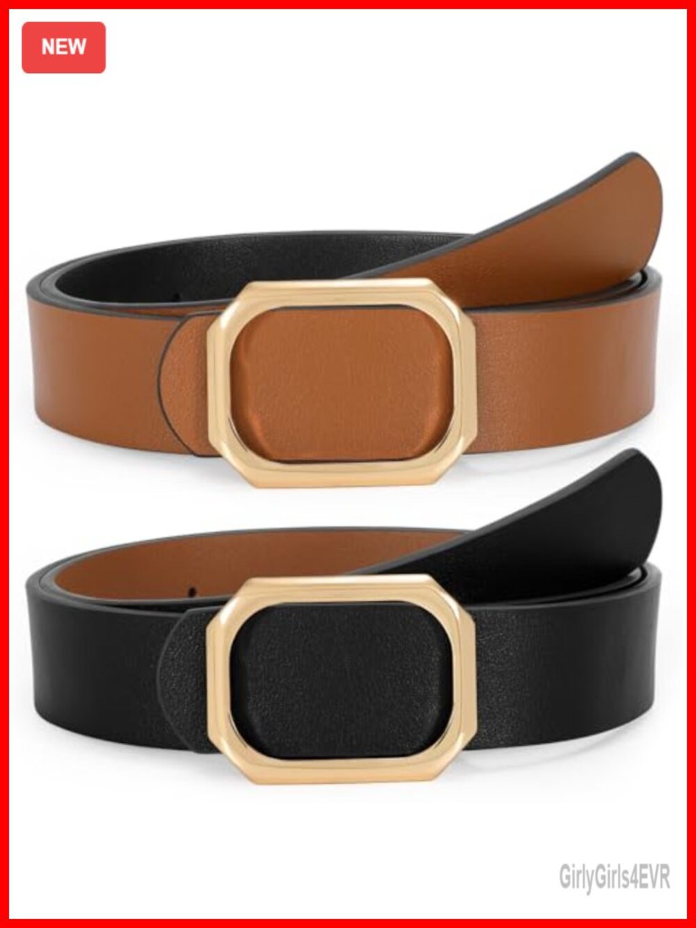 Women's Reversible Leather Belt Vegan PU Adjustable Jeans Pants Dresses